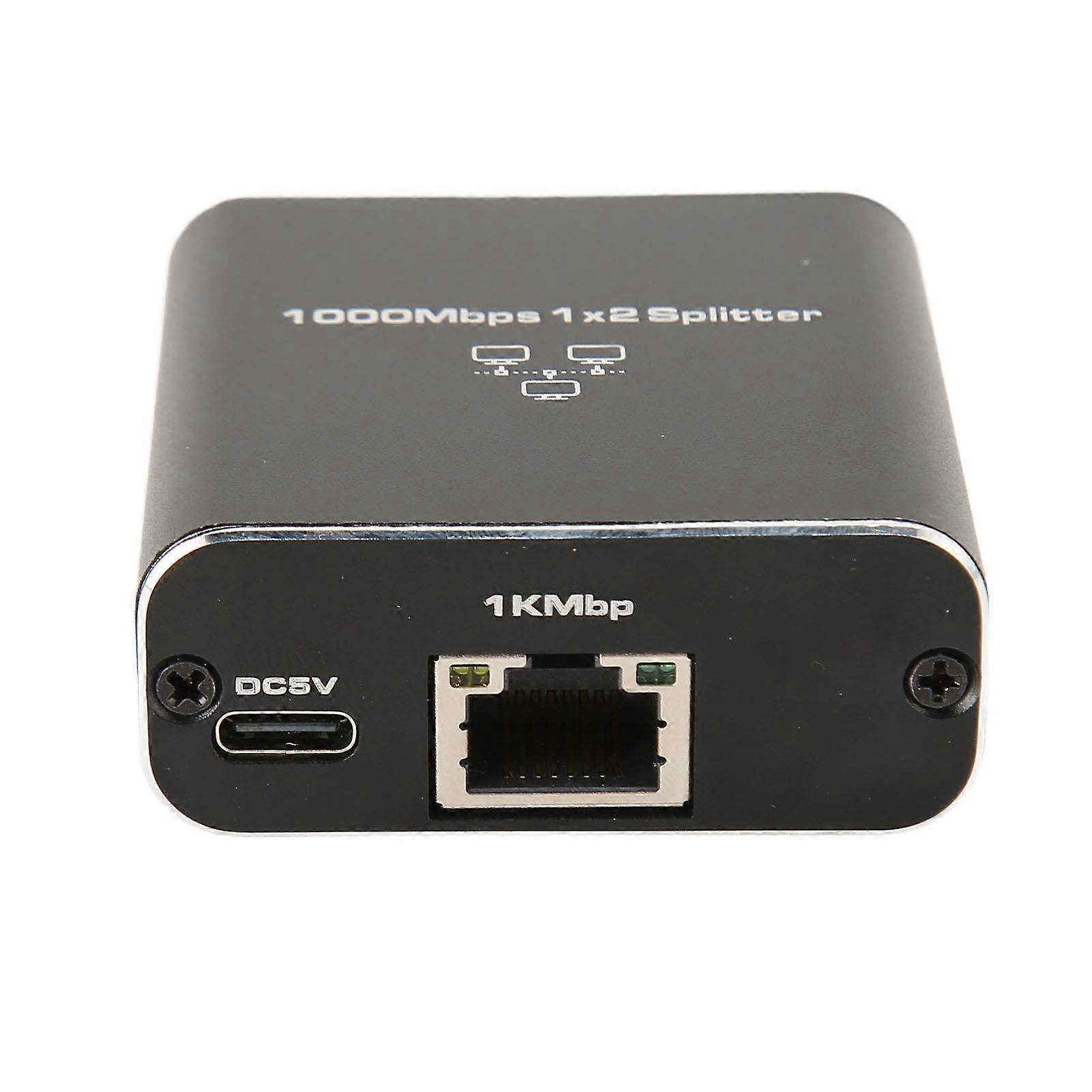 Gigabit Splitter 1000Mbps 1 in 2 Out RJ45 Port Aluminum Alloy Network Splitter for PC Laptop Router