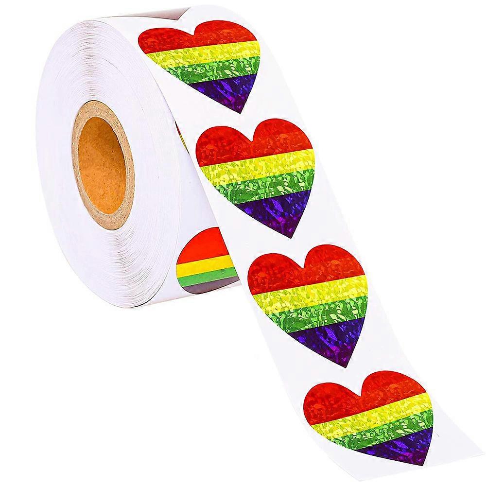 Rainbow Heart Sealing Sticker Roll Self Adhesive Decal for Valentine's Day Crafts, Wrapping, Envelopes, and Scrapbooking