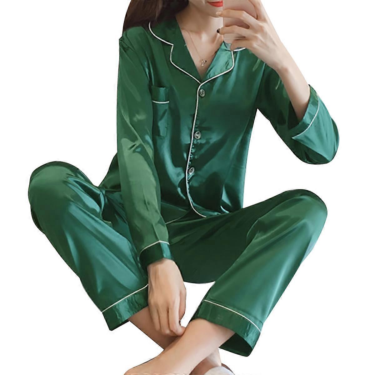 Ladies Pyjamas Imitation Silk Sleepwear Comfortable Texture Warmth for Autumn and Spring 1Set