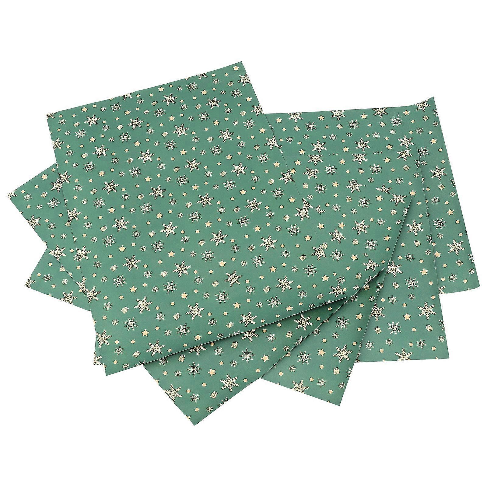 Christmas Gift Wrapper in Green Kraft Paper for Decoration with Lovely Patterns and Craft Use 5pcs