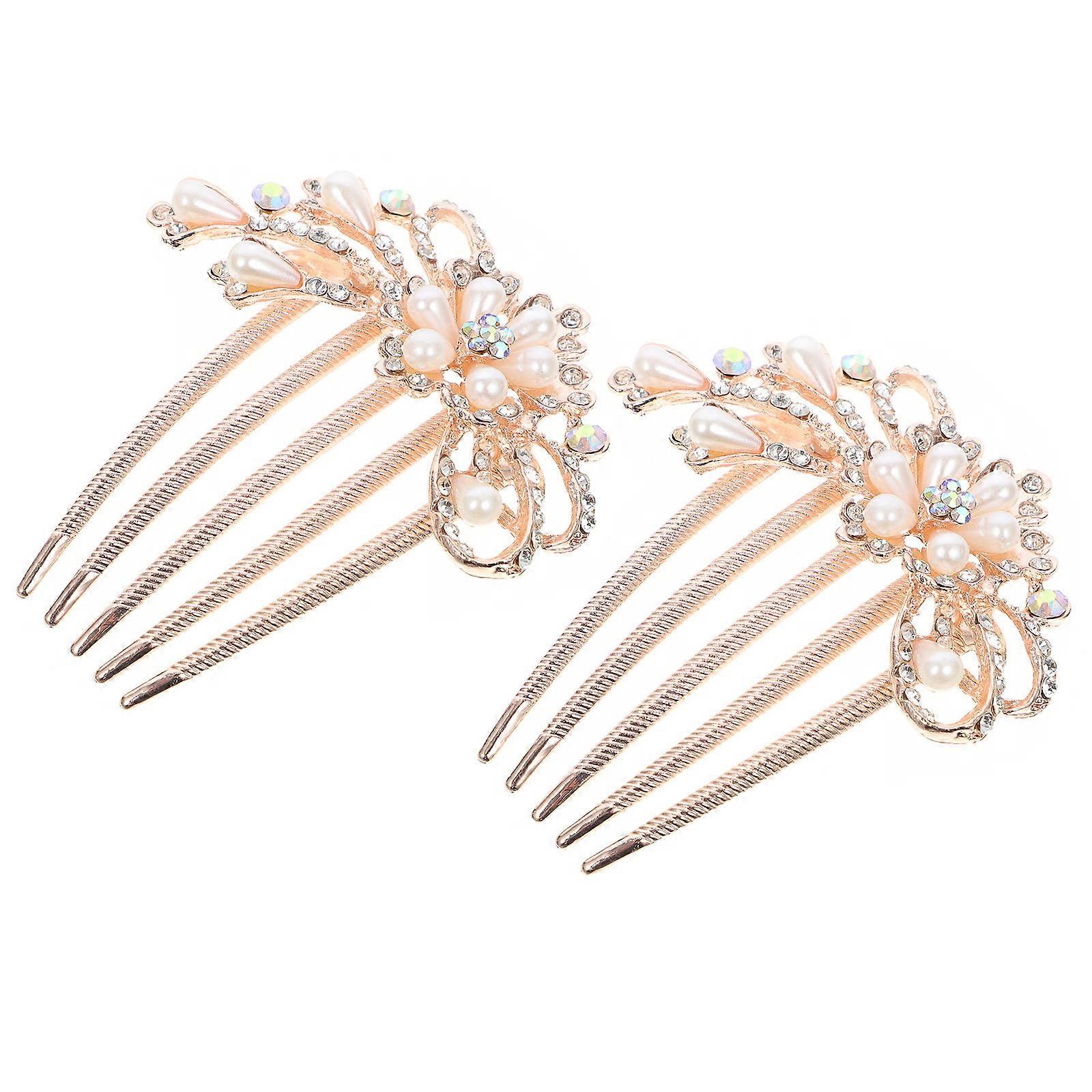 Here's a polished and professional product description based on your input:
**Elegant Rhinestone & Pearl Wedding Hair Comb Clips – 2pcs