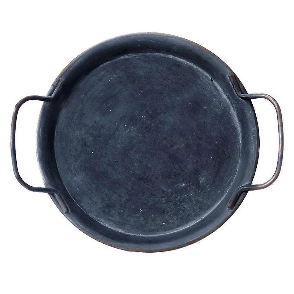 1Pc Vintage Iron Storage Tray Creative Decorative Plate Food Serving Tray Silver