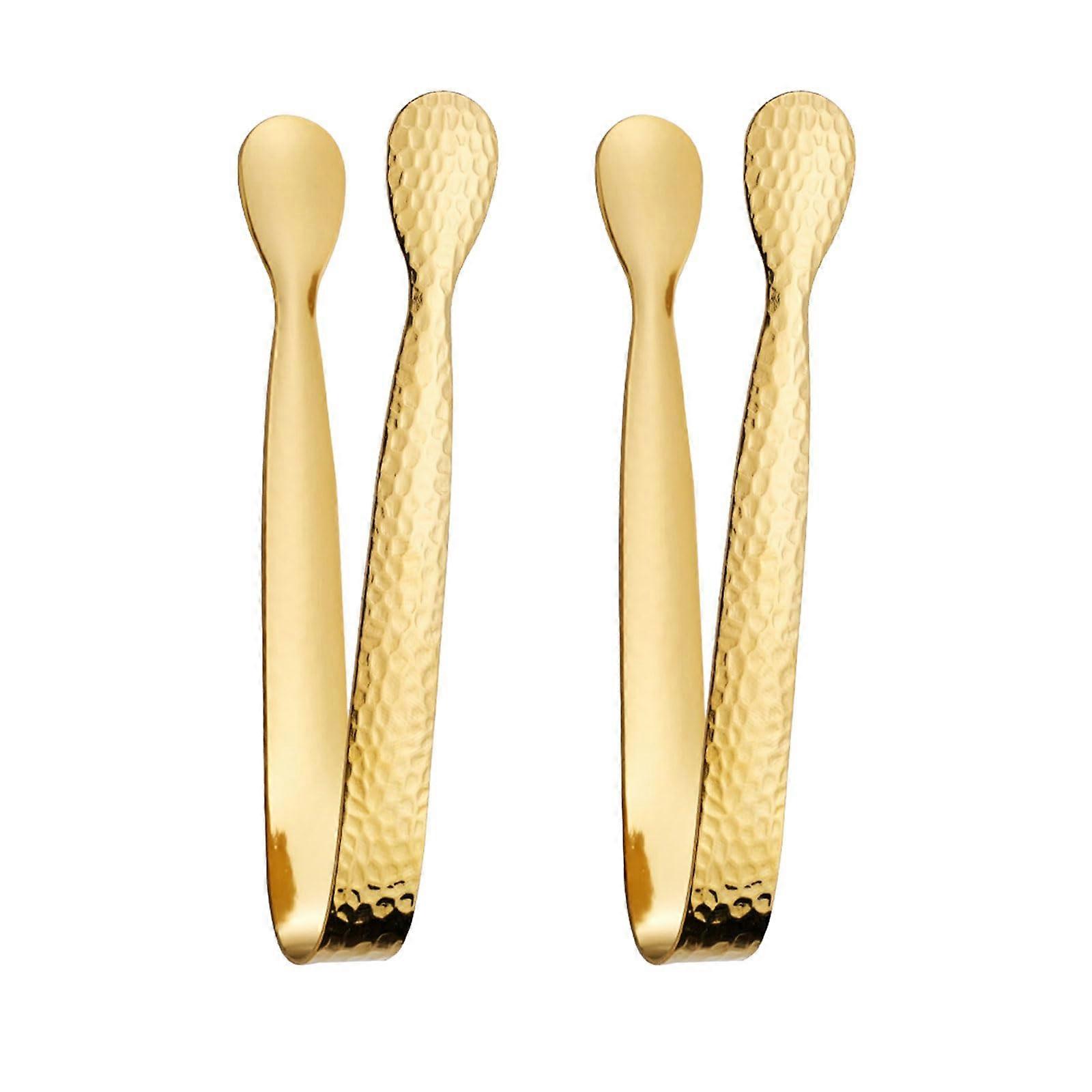 2 pieces compact stainless steel ice tongs for easy serving of ice in homes, parties, indispensable serving tongs gold Ref: 1614