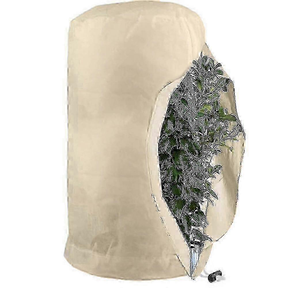 植物用霜防止バッグ、巾着付き再利用可能な植物保護カバー、ガーデンフリースバッグ冬M-80x100cmベージュSZRH AM用