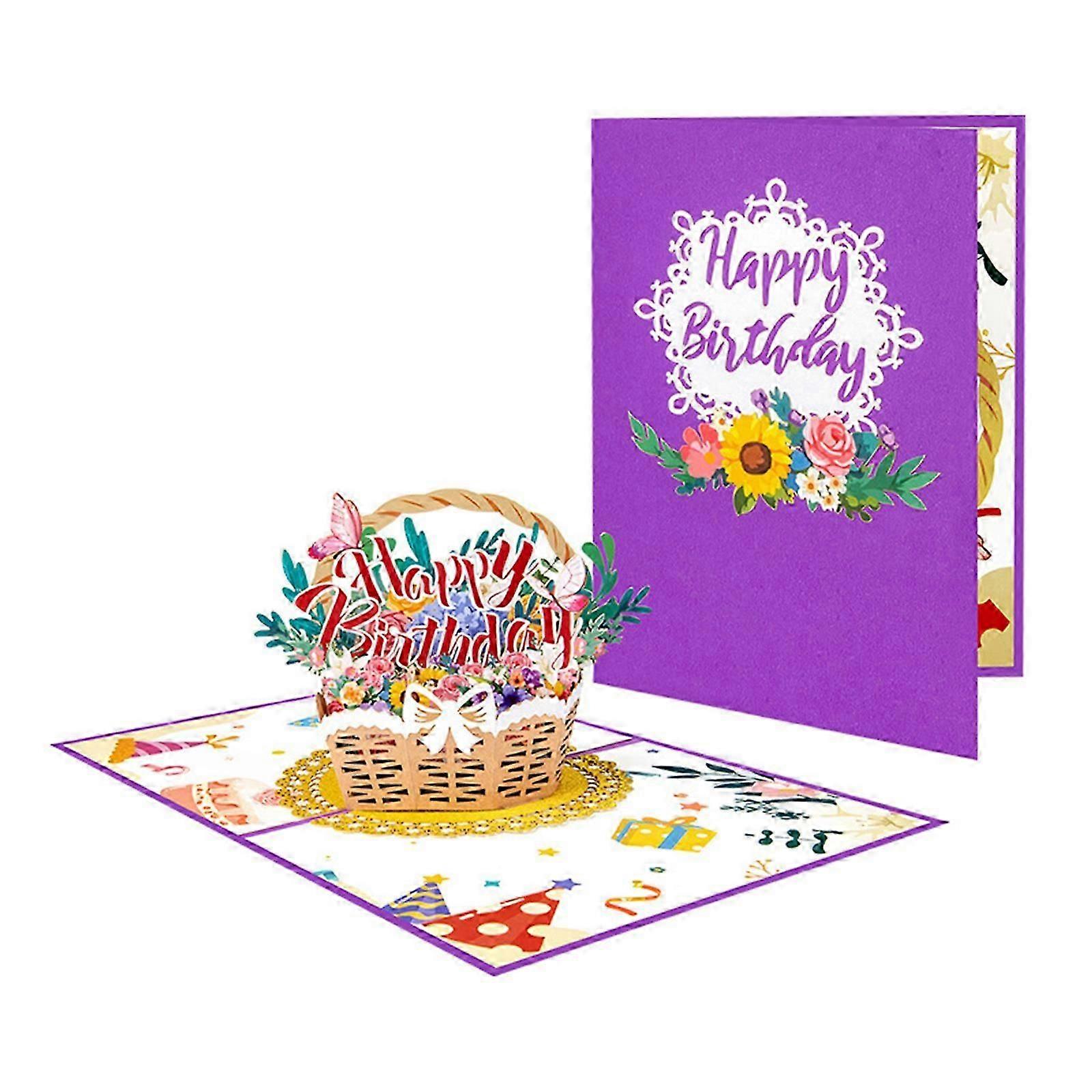 Unique 3D Birthday Greeting Card Pastoral Flower Basket Designd Handmade Paper for Birthday Bless