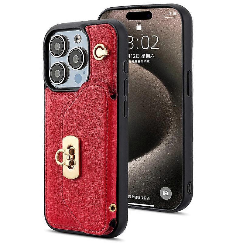 Case For Iphone 13pro Red Messenger Bag Card Holder Slot Leather