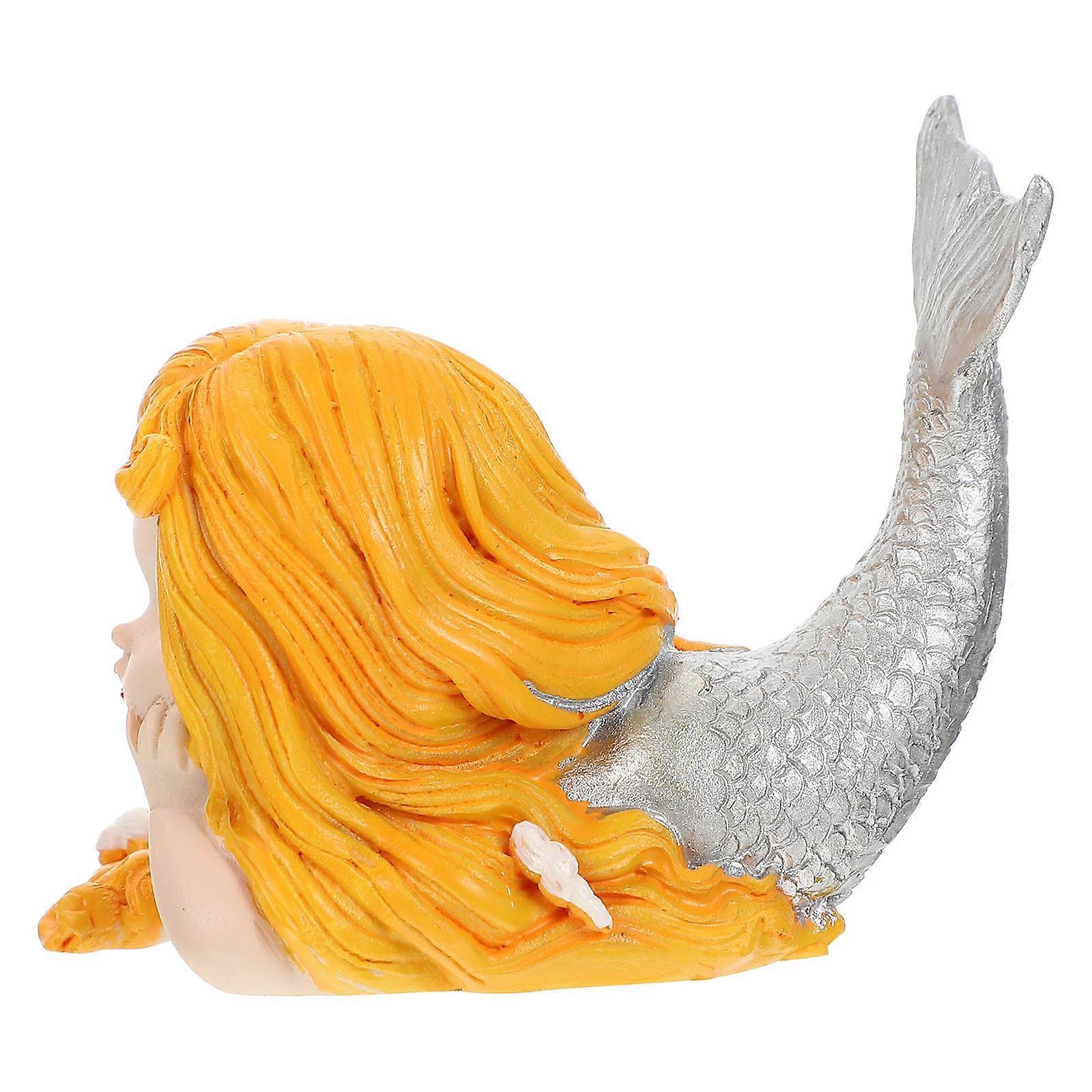Aquarium Resin Ornament Mermaid Statue Fish Living Environment Pond Decoration Assorted Color 8X6X5CM 1Pack