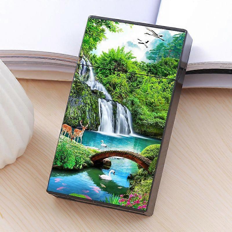 Foreign Trade Women's Cigarette Case Fine Counts 20 Pcs Landscape Creative Cigarette Case Automatic Pop-Up Portable Flip Cigarette Boxes Cross-Border