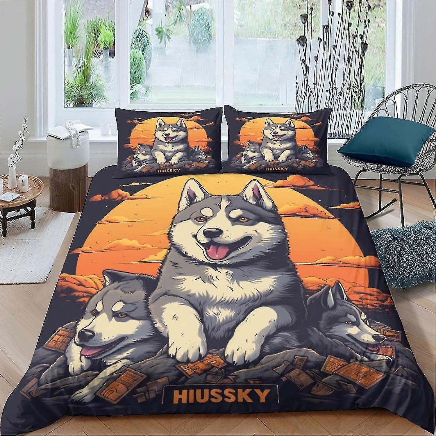 Capa de edredom para cachorro Husky Conjunto de 3 peças com vários personagens de desenhos animados Roupa de cama para crianças Colcha 3D Capa de colcha dupla