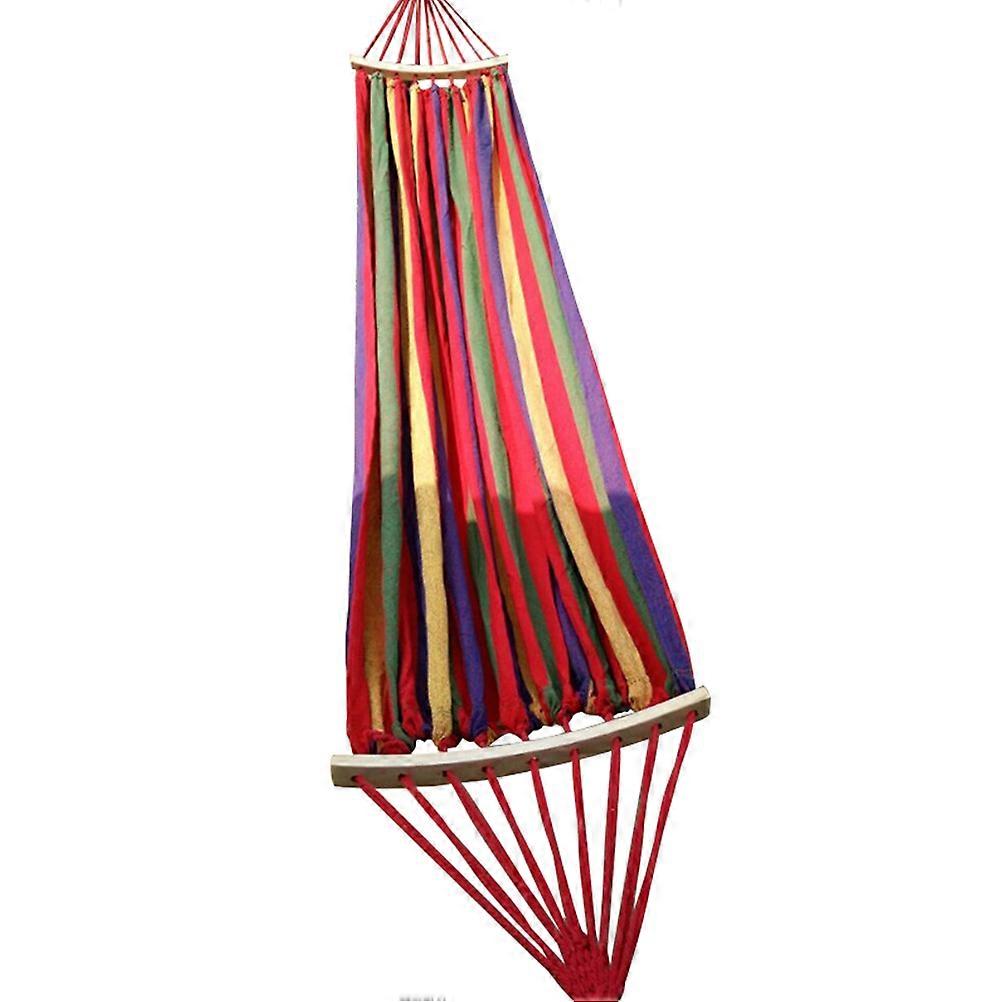 Double Wooden Stick Outdoor Hammock with Rollover Design – Portable Swing Sleeping Bed for Garden, Camping, and Dormitory Use – Red Striped
