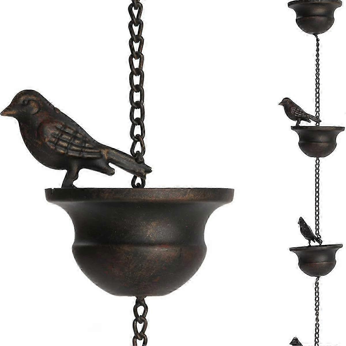 Rain Chains for Gutters Mobile Birds on Cups Rain Chimes 8Ft Rain Chimes with Attached Hanger and Birds 2Pcs--As Shown