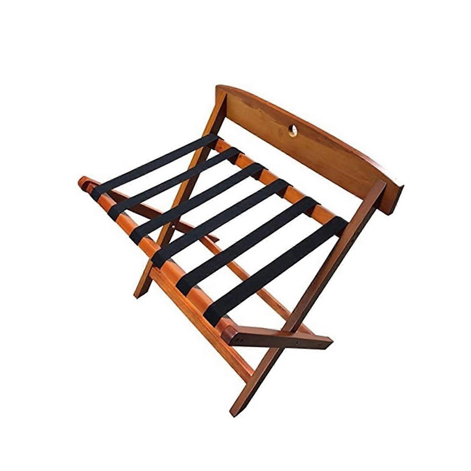 Suitcase Stand - Folding Wooden Luggage Rack with Nylon Straps, Double Layer Design, White Hotel Suite Solid Wood Shoe Rack