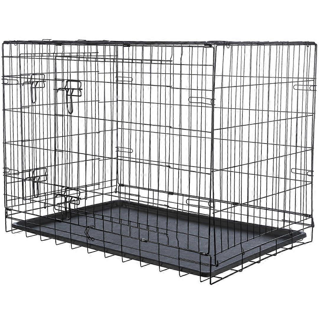 Home Dog Crate Black S 64x54x48 cm Folding Dog Cage with 2 Doors Galvanised Transport Box and Sturdy Tray 39301 S