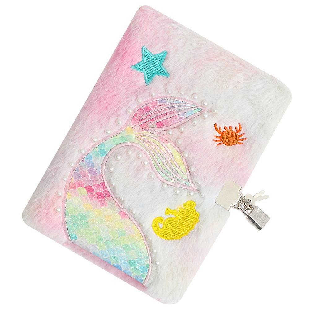 Lockable Fluffy Mermaid Diary Notebook with Soft Cover for Students   Portable Cartoon Notepad for Writing and Daily Use