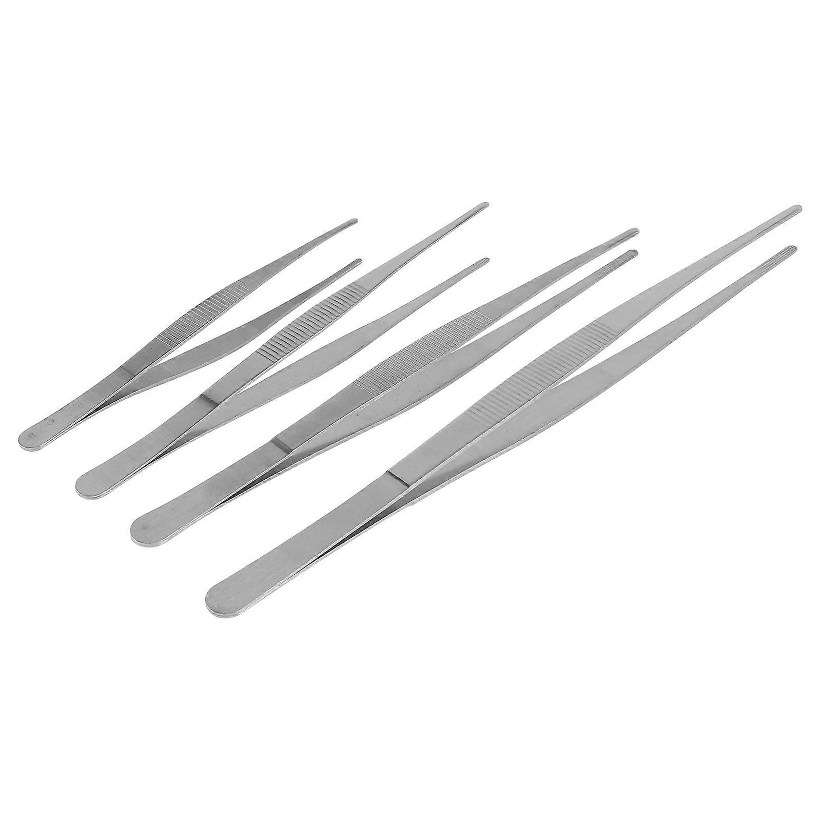4PCS Stainless Steel Tweezers with Serrated Tip for Home Use Silver Color Highly Practical