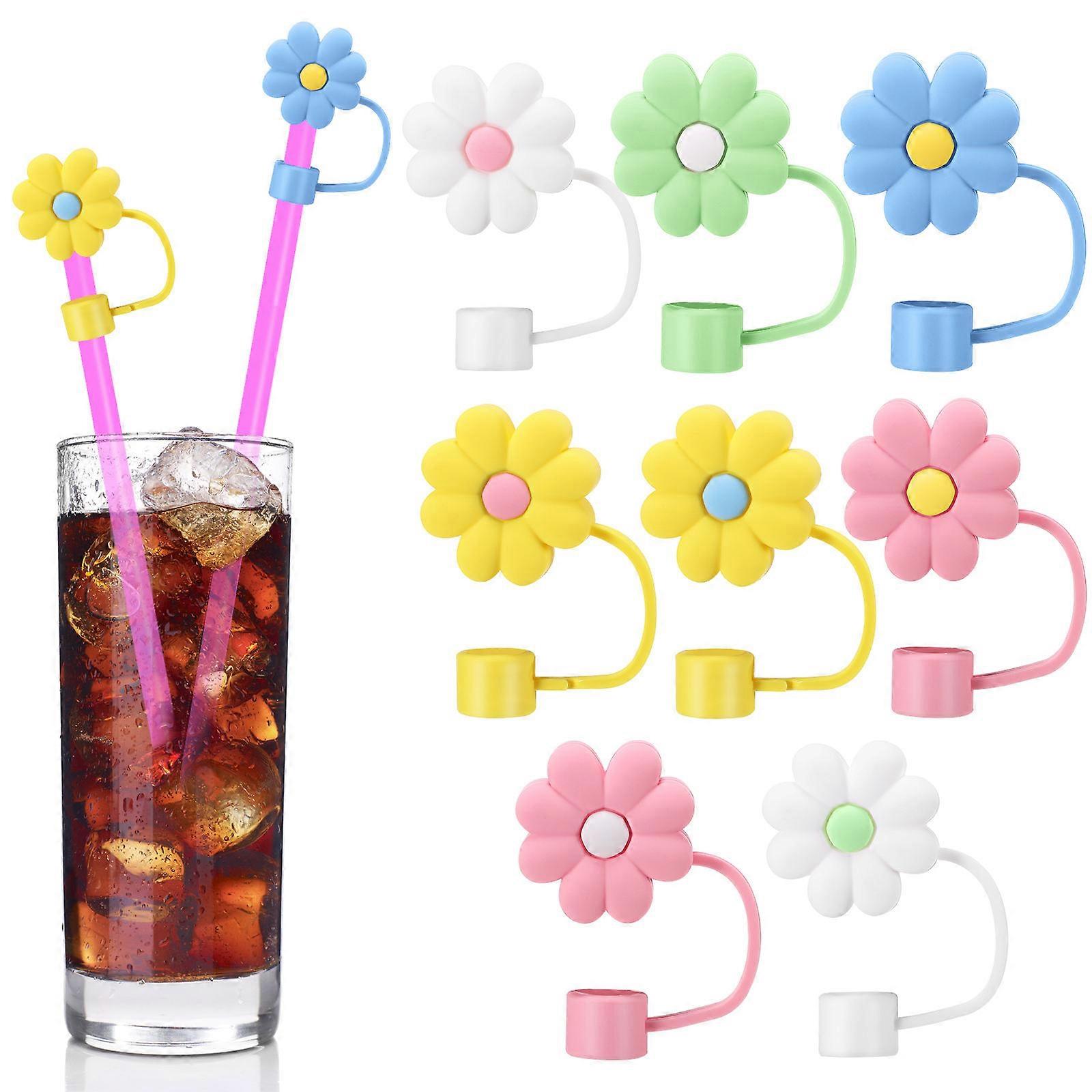 Adorable Design Flower Shape Silicone Straw Plugs For Various Drinks 8Pcs