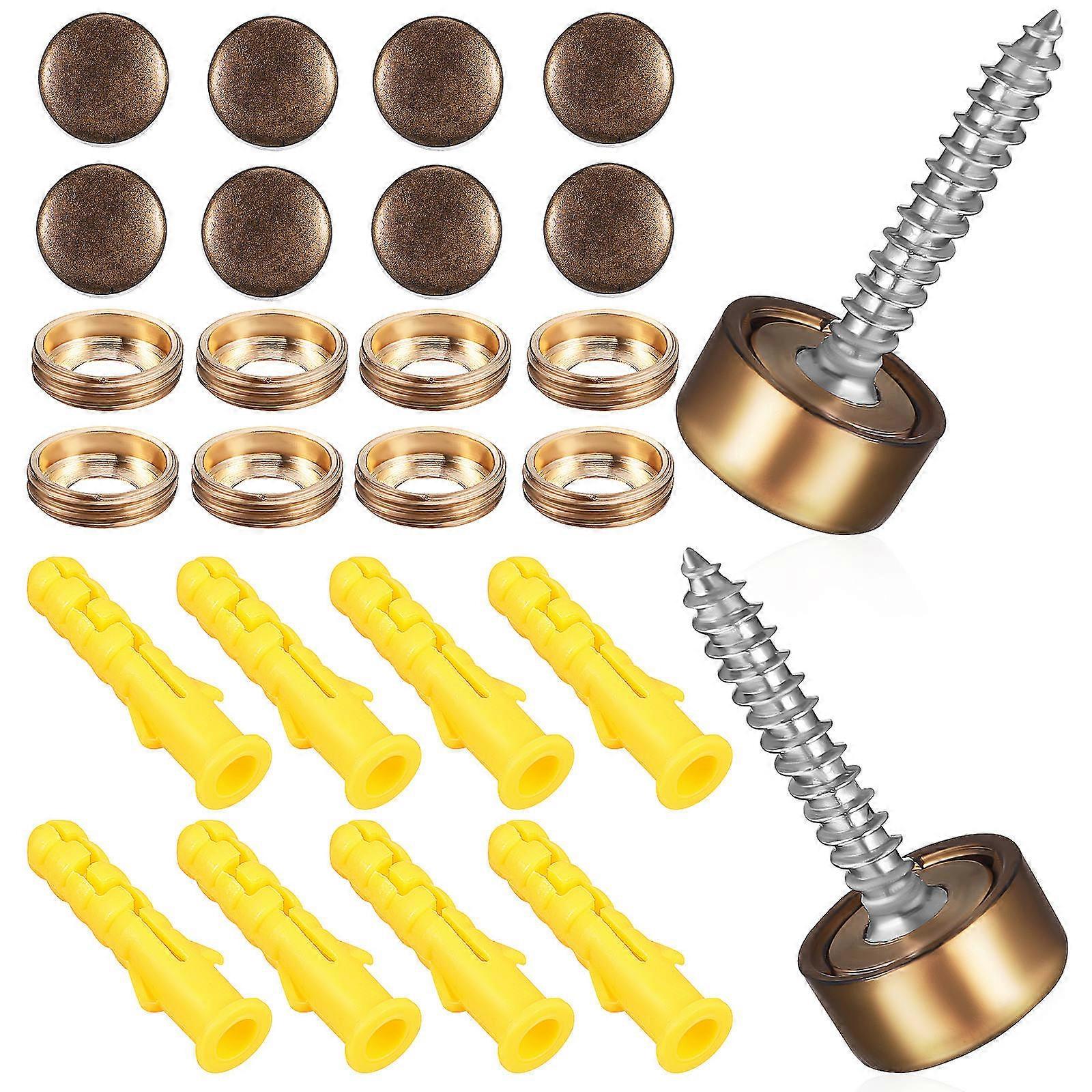 16 Sets Furniture Mirror Screws for Wall Mounting Decorative and Fastening Hardware with Screw Covers