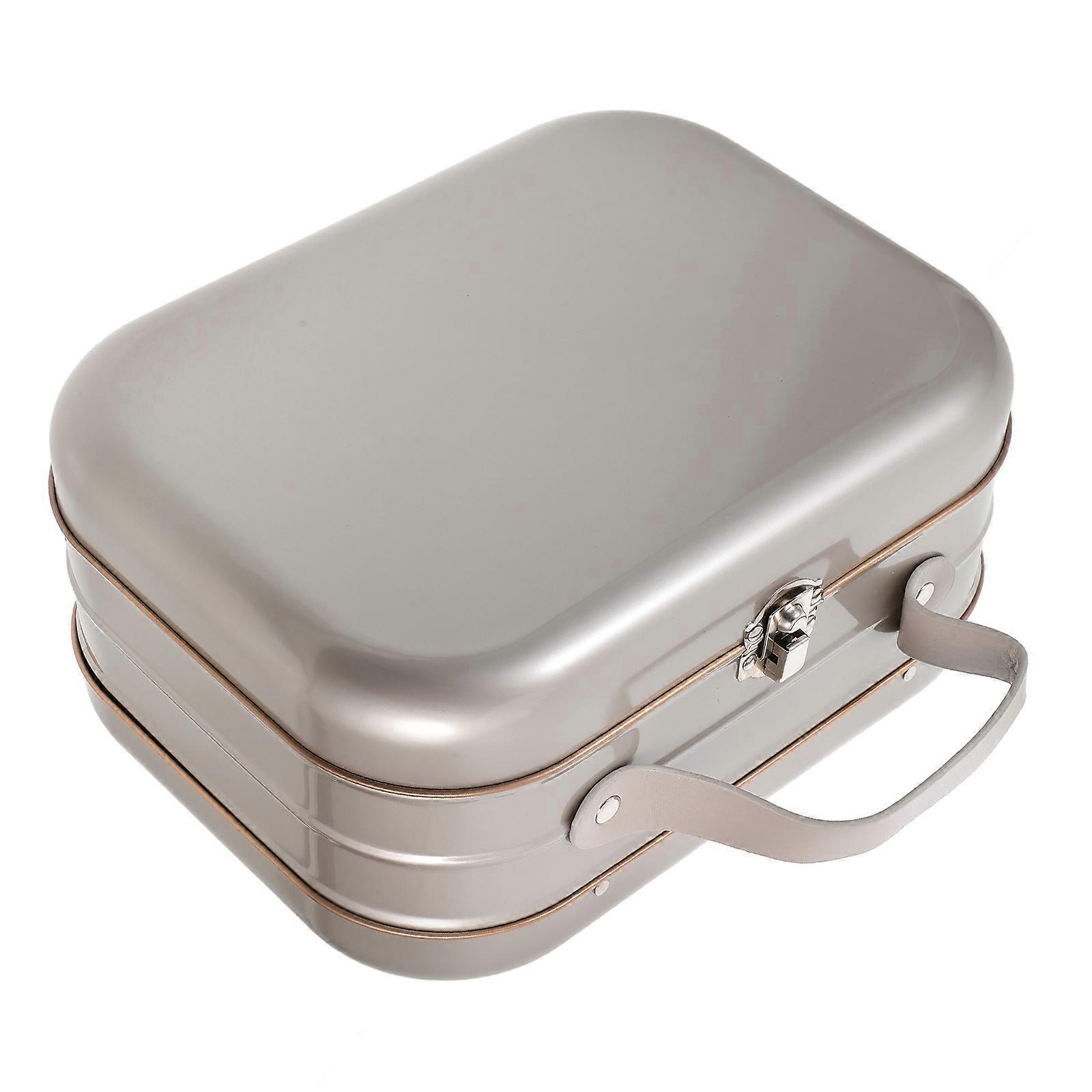 Tin Carry Box Desktop Storage Box Appearance Office Use Silver 22.00X17.00X10.80cm Storage 1Pcs
