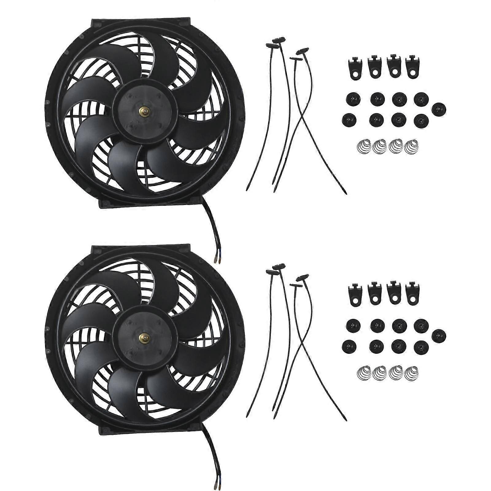 Pair10"UniversalSlimFanPushPullRadiatorCooling12V80Ww/Mount NO.4587
