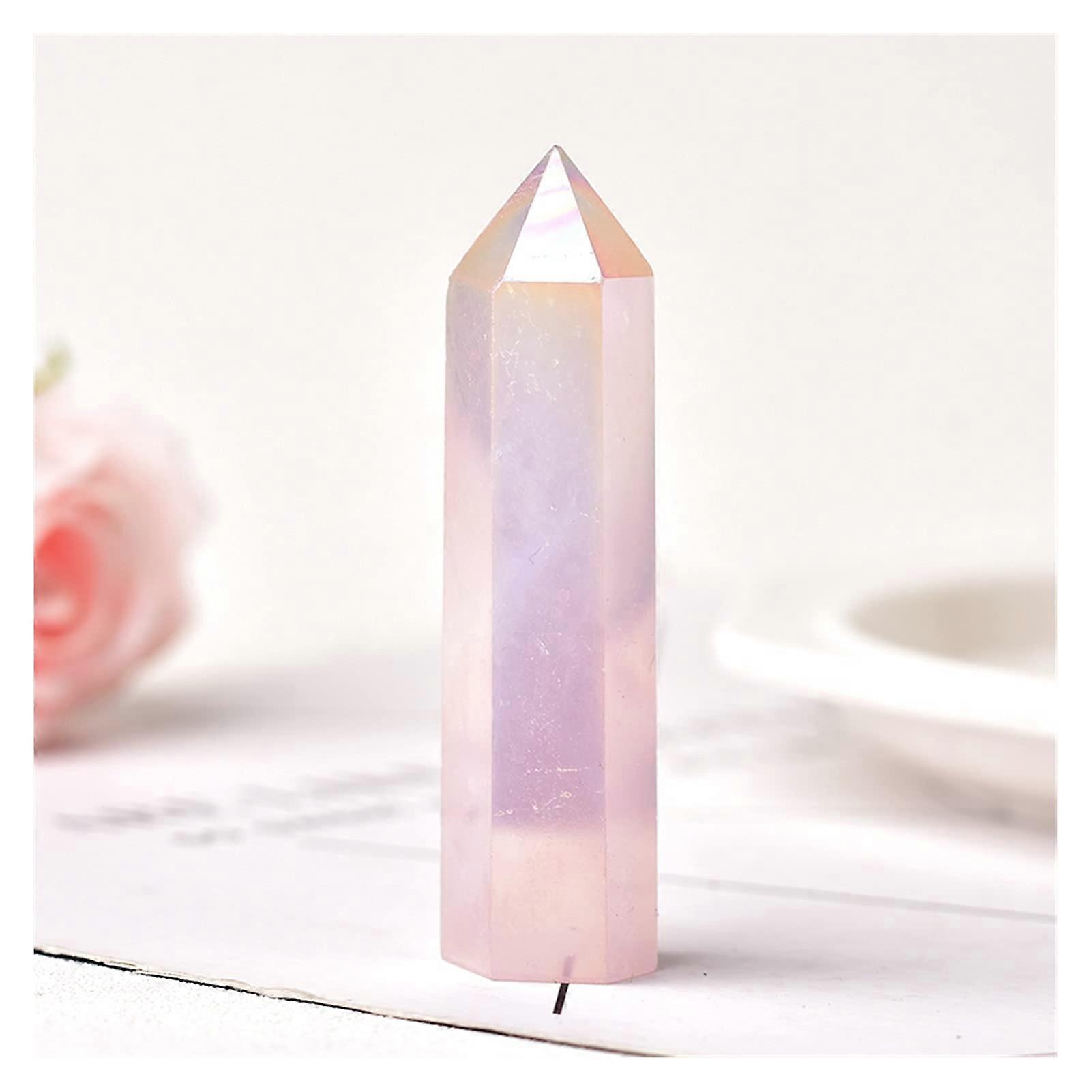 33 Color Natural Stones and Crystal Point Magic Wand Reiki Stone Tower (Aura Rose Quartz, 7080mm)