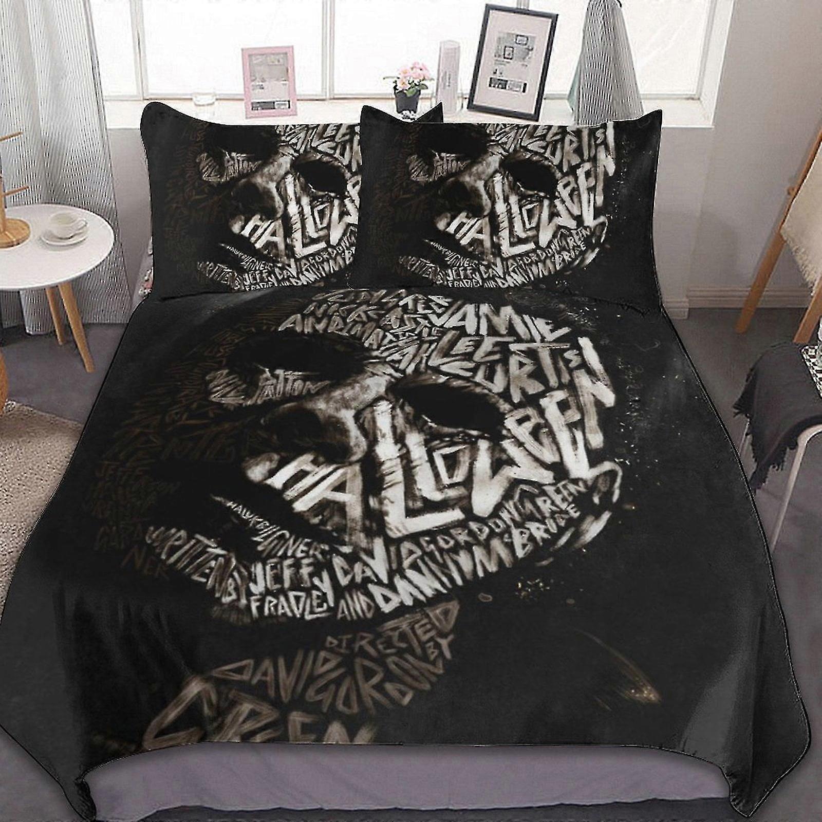 Conjunto de Lençóis de Cama com Tema de Halloween 3 Peças Capa de Edredom Respirável com 2 Fronhas Conjunto de Cama Macio para Todas as Estações