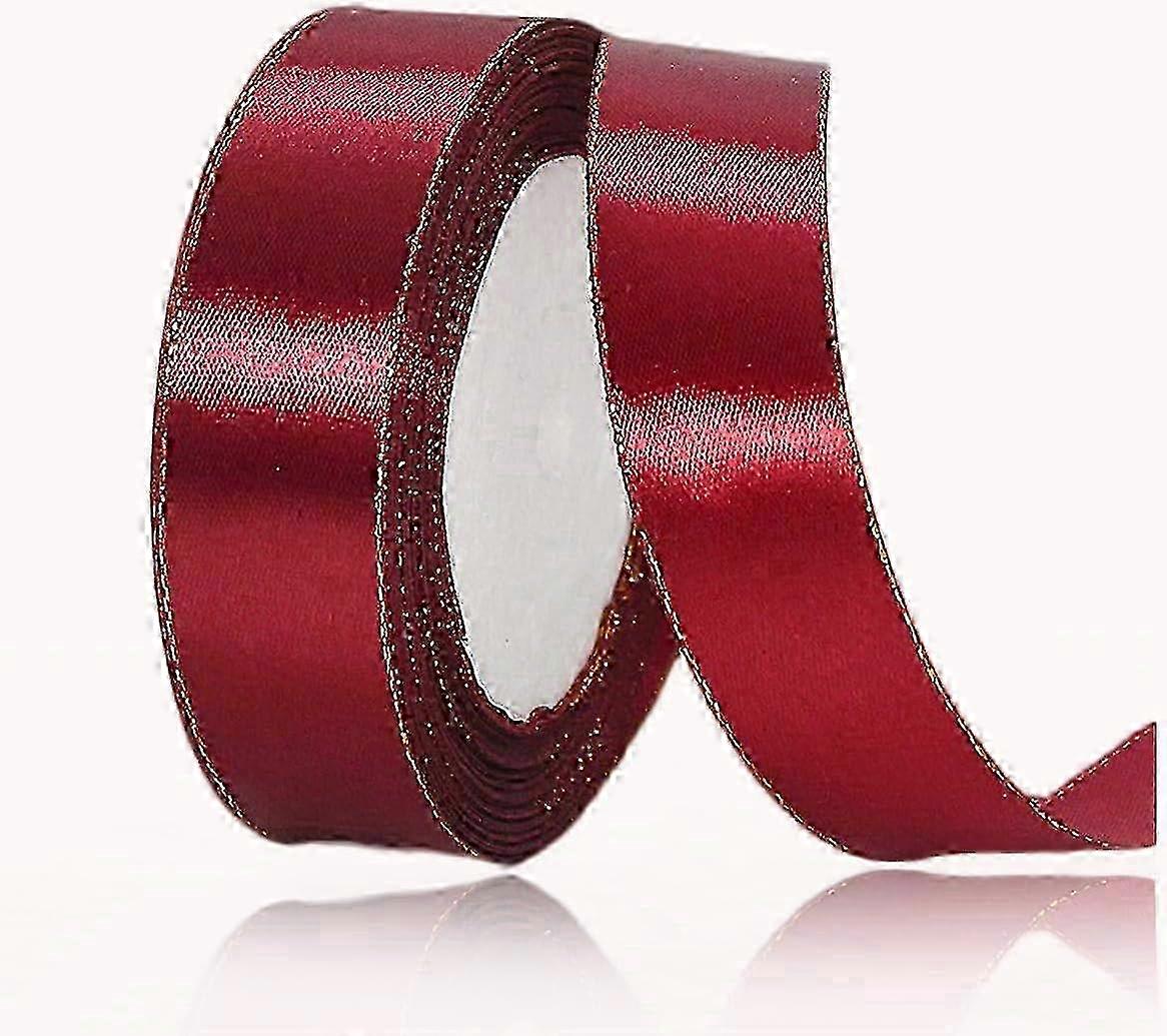 Wine Red Satin Ribbon with Gold Edges - 20mm x 23m for Gift Wrapping, Crafts, and Decorative Projects