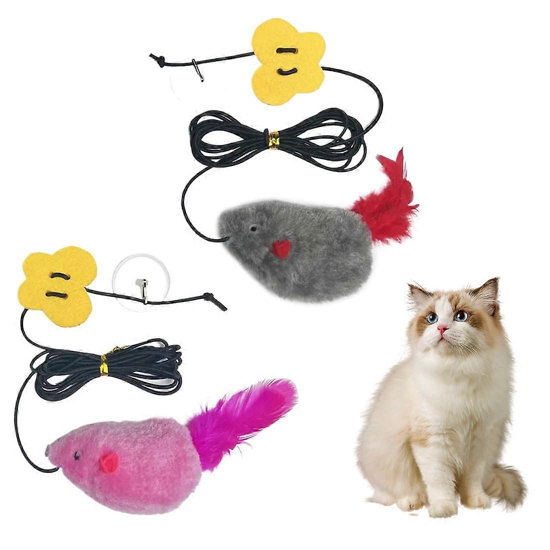 Indoor Cat Toys, Set of 2, SelfPlay Hanging Door Frame Toy, Elastic Squeaky Mouse, Interactive Dancer Cat Toy, Mice Toys.