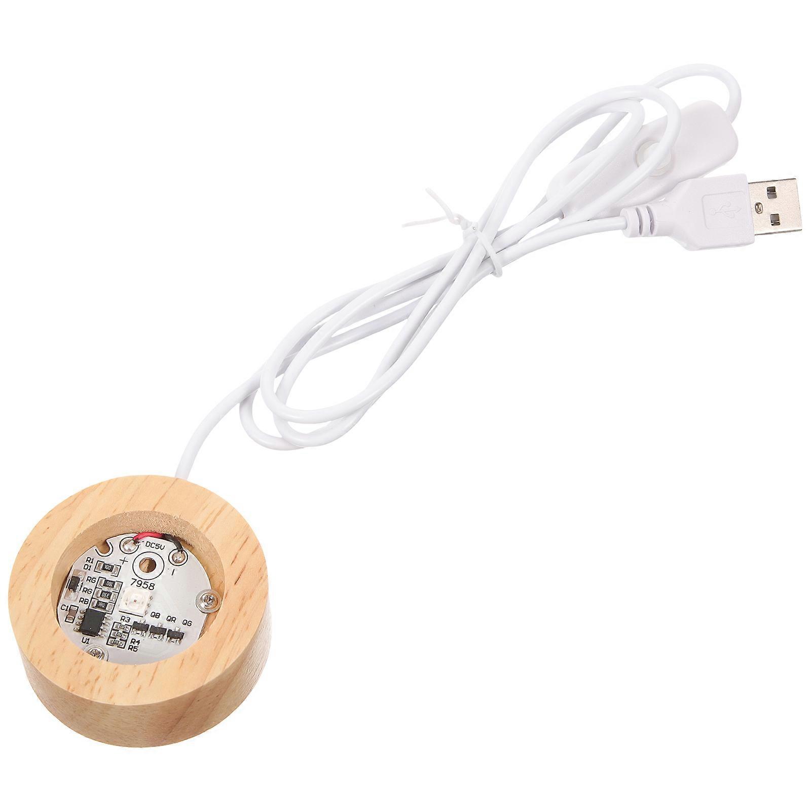 Round Wooden LED Light Base for Crystal Ball Display – Warm Illumination, Wood & Plastic Construction, Thick & Wide Design for DIY