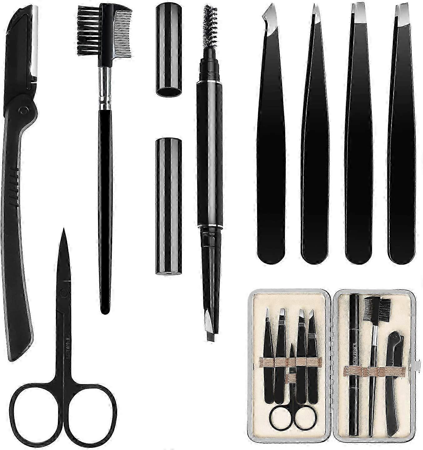 Eyebrow Razor for All Skin Types, Eyebrow Grooming Set with Precision Blades for Accurate Eyebrow Trimming, Slant Tweezers, E SZRH A-J