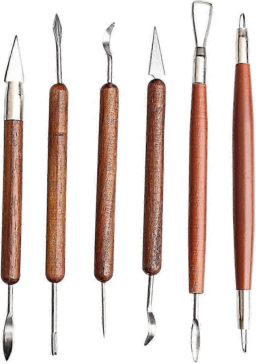 Teacher's Edition 6-Piece Pottery and Clay Sculpting Tools with Reversible Smooth Wooden Handles.