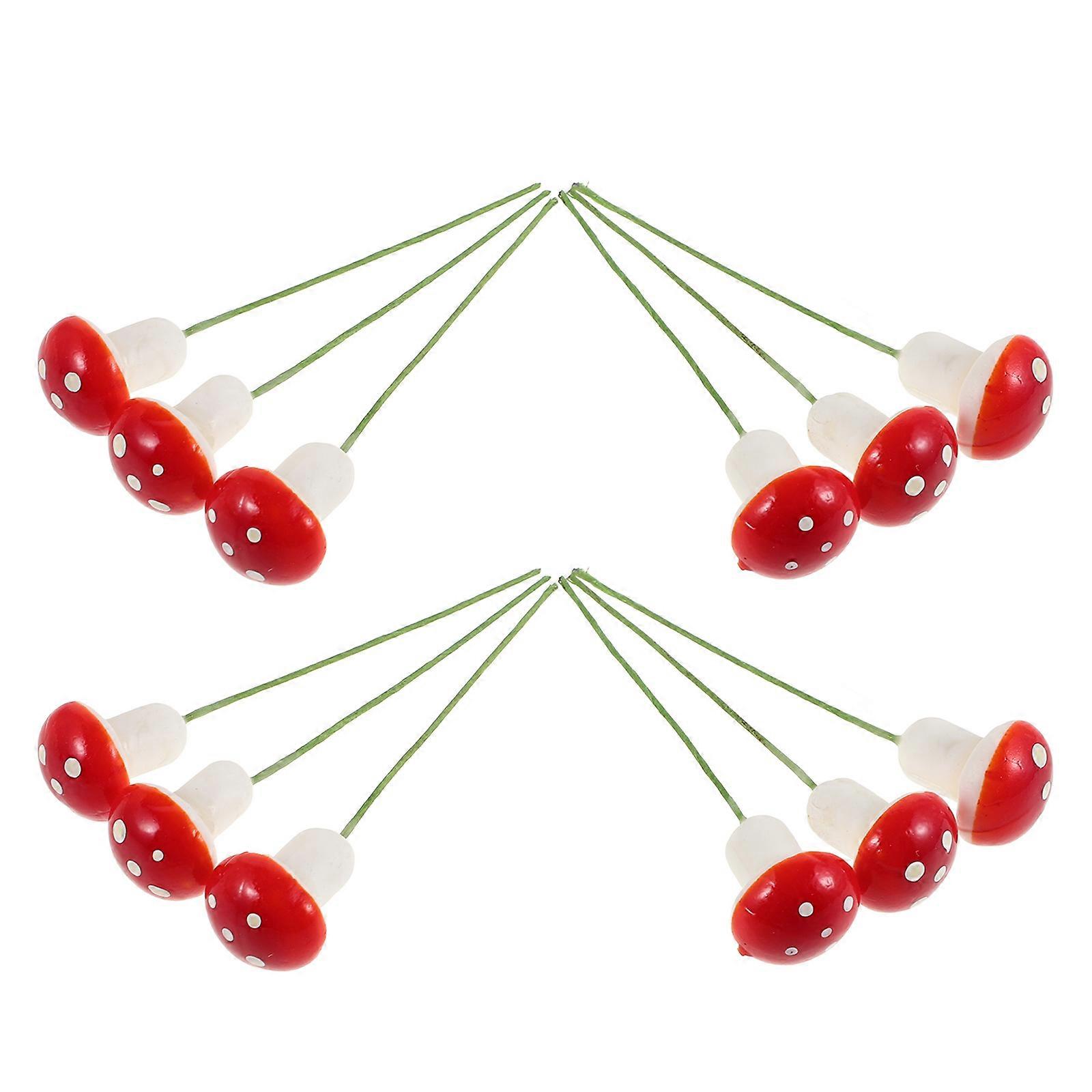 Red Mushroom Tree Ornament Diy Decoration For Garden Home Party 7x2x2cm 12Pcs Foam
