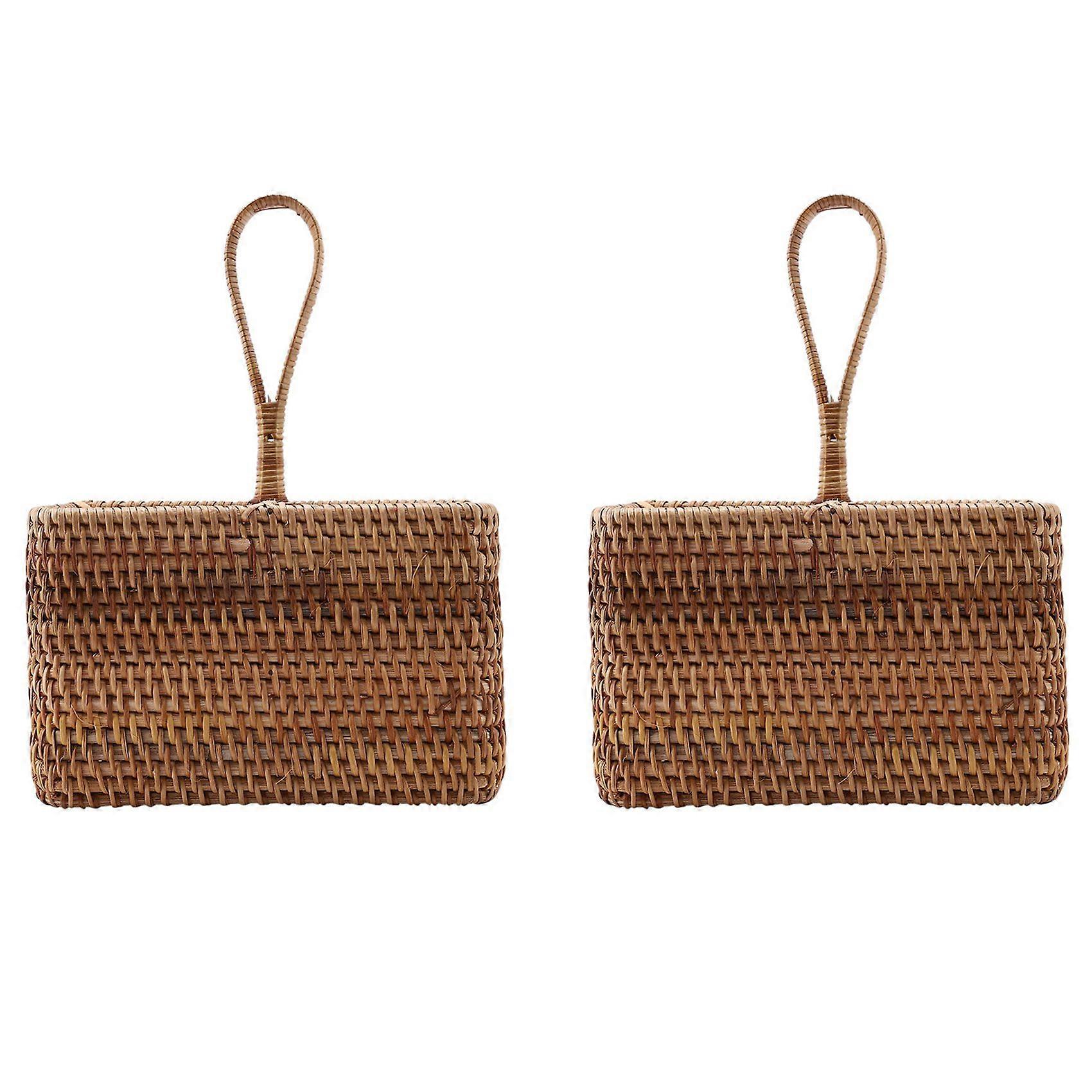 Hand-Woven Wicker Straw Storage Basket Portable Four Compartment Classification Storage Fruit Basket