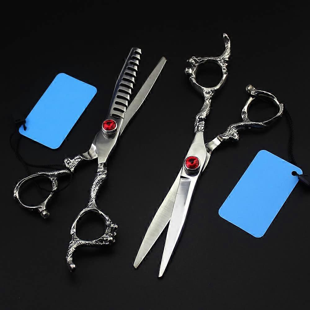 6inch professional 440C hair cutting scissors in an upscale style with dragon handle, hairdressing scissors, thinning scissors, set.