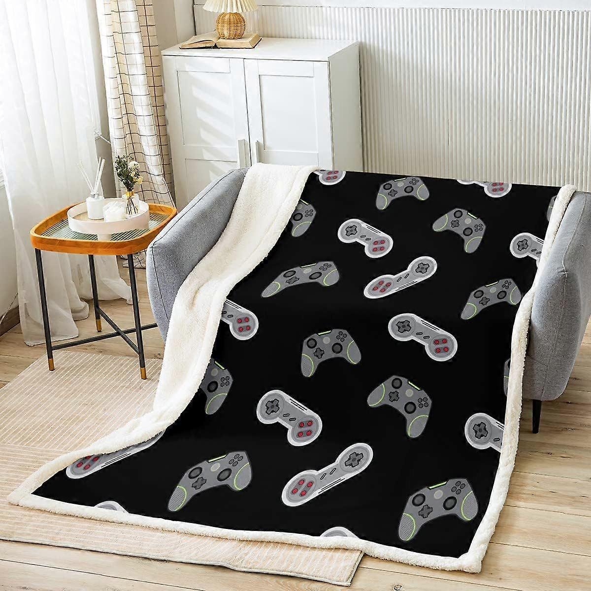 Videospill Kast teppe for barn Gutter Jenter Gamer Gaming Plysj Teppe Grå Svart Game Controller Sherpa Teppe Gamepad Konsoll Fuzzy Teppe for så