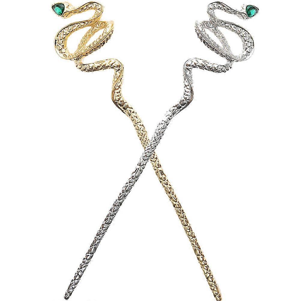 Here's a polished and professional product description based on your input:
**2pcs Snake Hair Accessories with Gemstone Design – Traditional