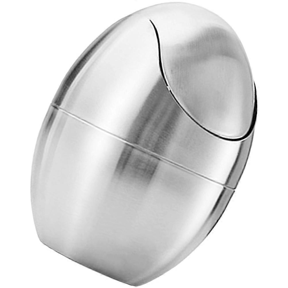 1pc Mini Trash Can With Lid Removable Small Garbage Can, Tiny Trash Bin, Counter Garbage Bin Stainless Steel Trash Bin Egg Shaped Garbage For