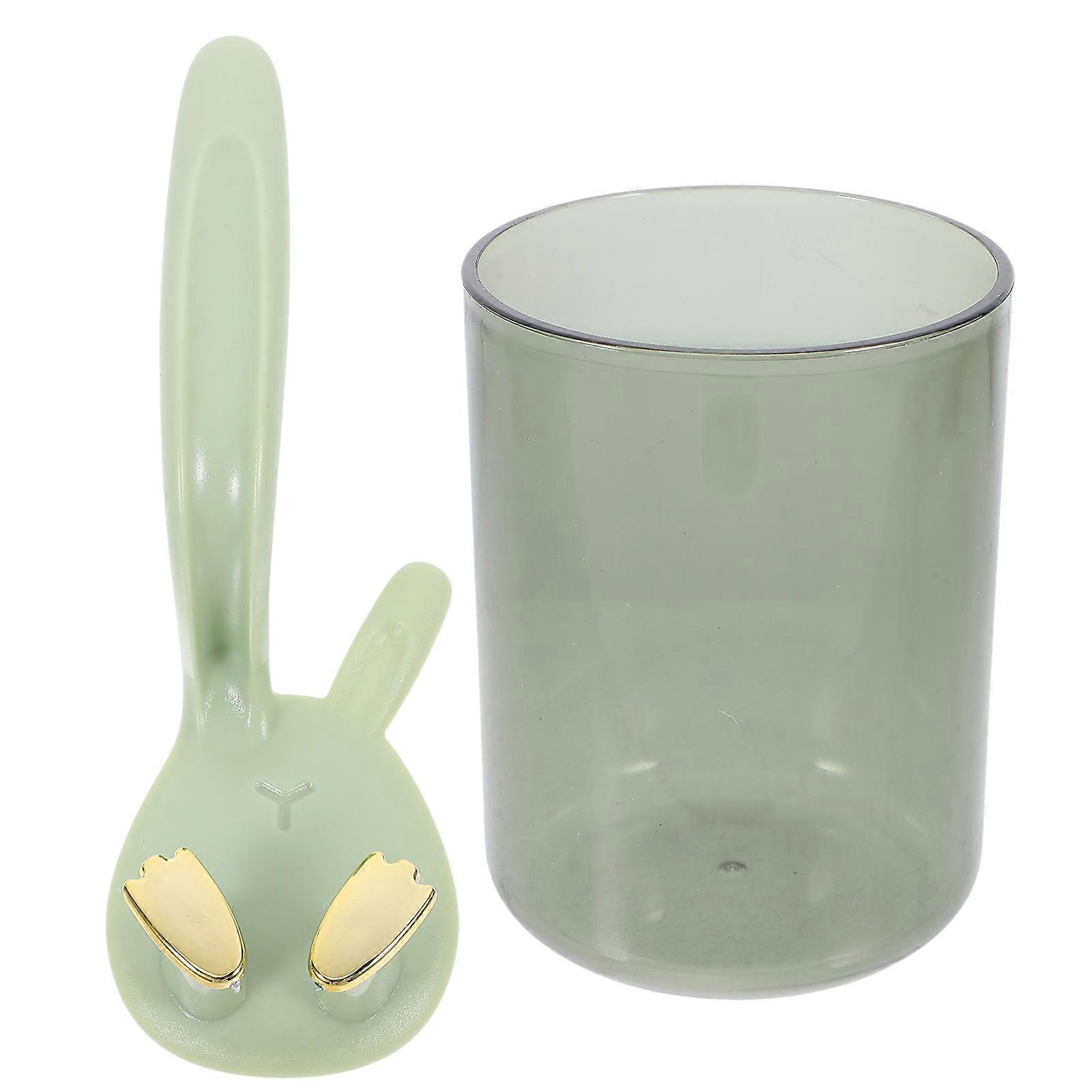Wall Mounted Toothbrush Holder with Adorable Rabbit Ear Design for Bathroom Use Green Plastic