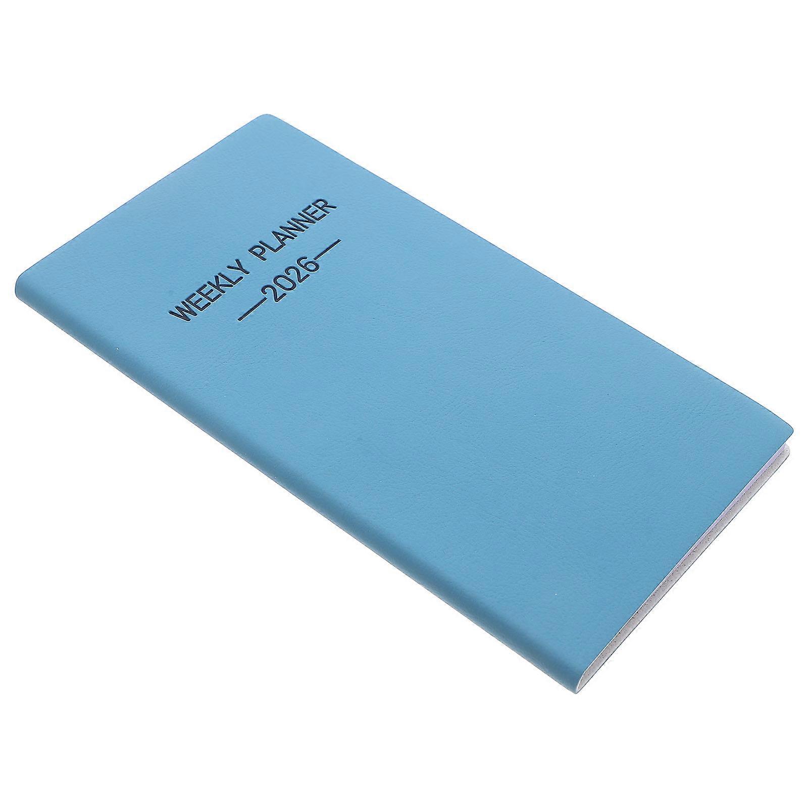 Weekly Organizer Calendar with Sewn Binding, Portable Planner Notebook for Travel Office Home Scheduling, Faux PU Cover Lake Blue