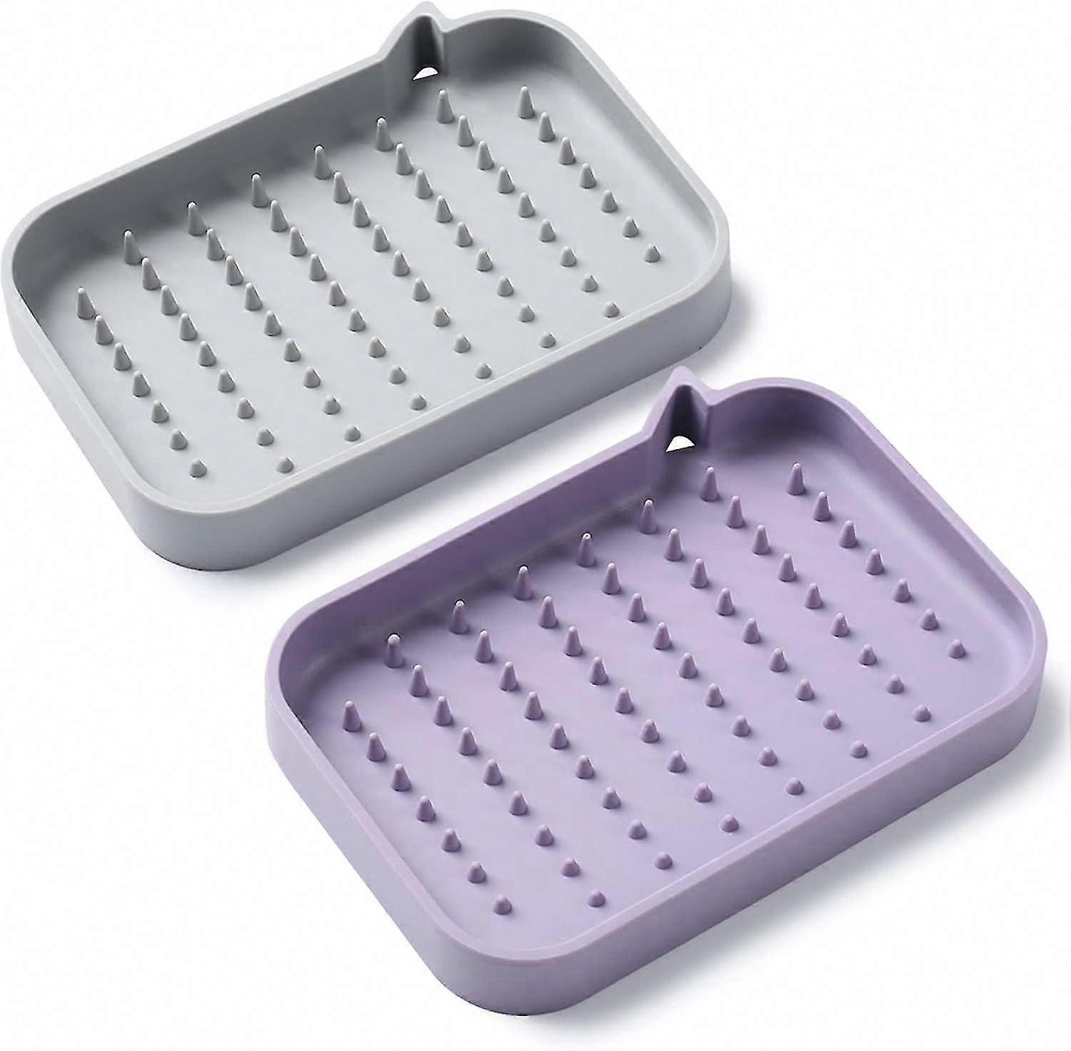 2-Pack Non-Slip Silicone Soap Holder - Self-Draining Soap Tray for Bar Soap, Flexible & Easy to Clean Soap Protector