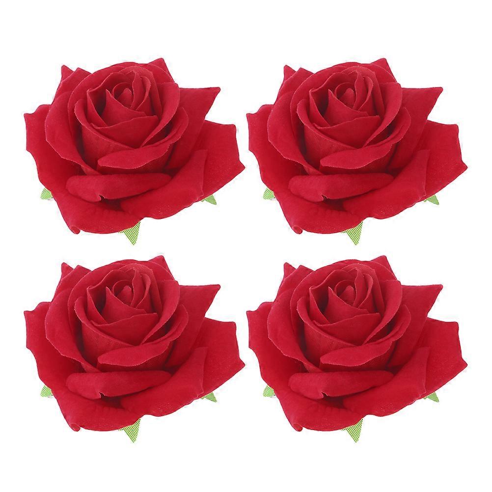 Artificial Flower Brooch Red Rose Diy Accessory For Vacation 4Set