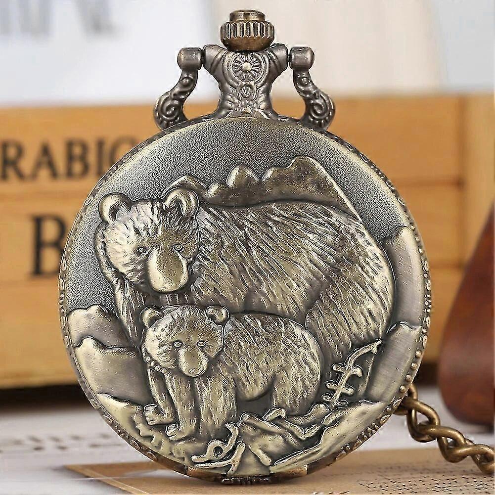 Vintage Bronze Wild Animal Pattern Necklace Watches Wolf/Eagle/Deer/Bear/Horse/Birds Retro Elegant Quartz Pocket Clock