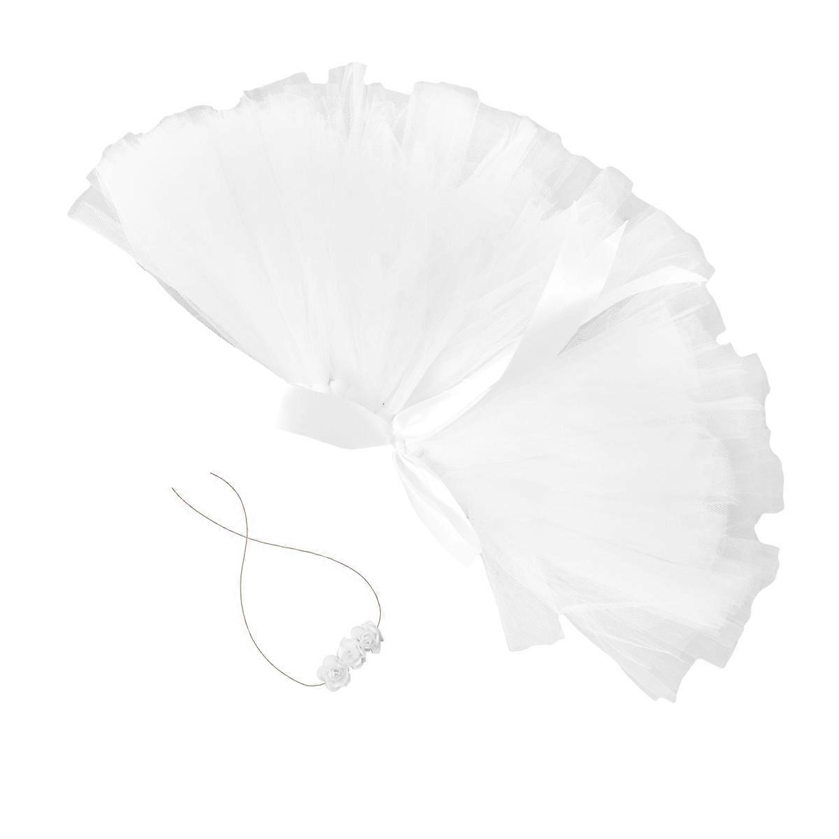Infant Tutu Skirt White Baby Photography Props Newborn Apparel Bow-Knot Headband Elegant Style 1 Set