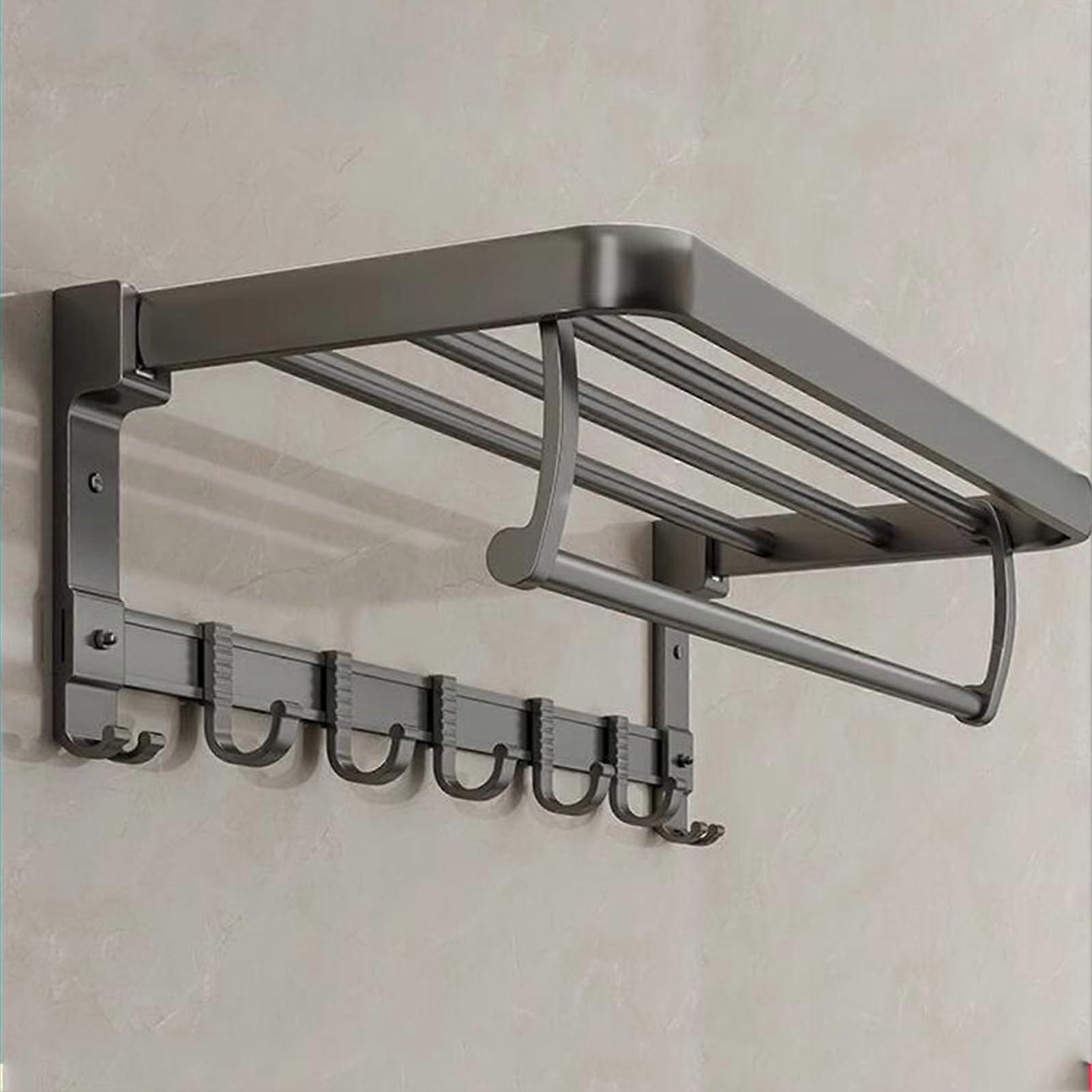 Wallmounted towel rack, foldable, 90°, bathroom shelf, gray, 50x21x12cm