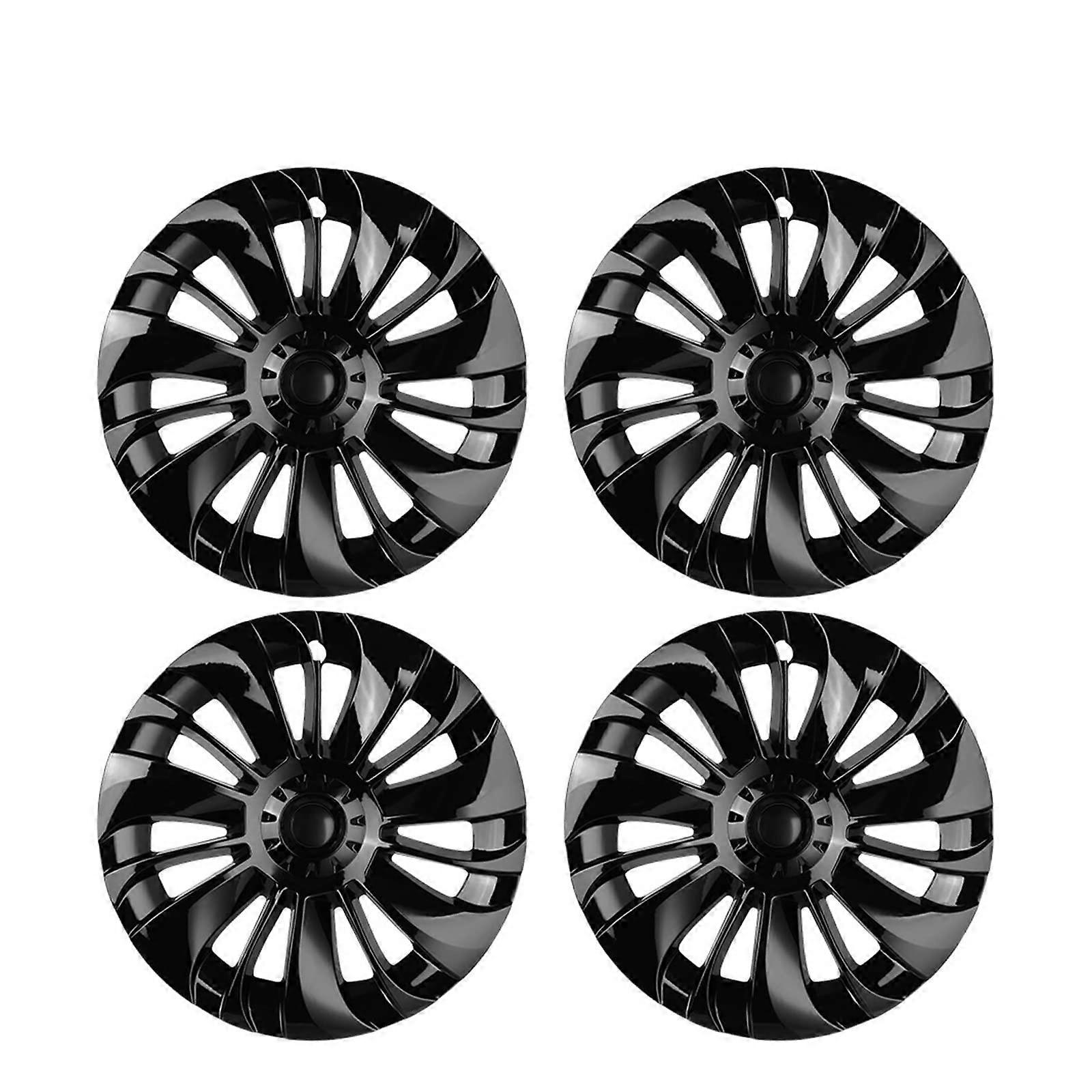 4 Pieces 19 Inch Full Coverage Wheel Covers Compatible with Tesla Model Y 2019 Replacement Wheel Cap Kit Modification (Bright Black)