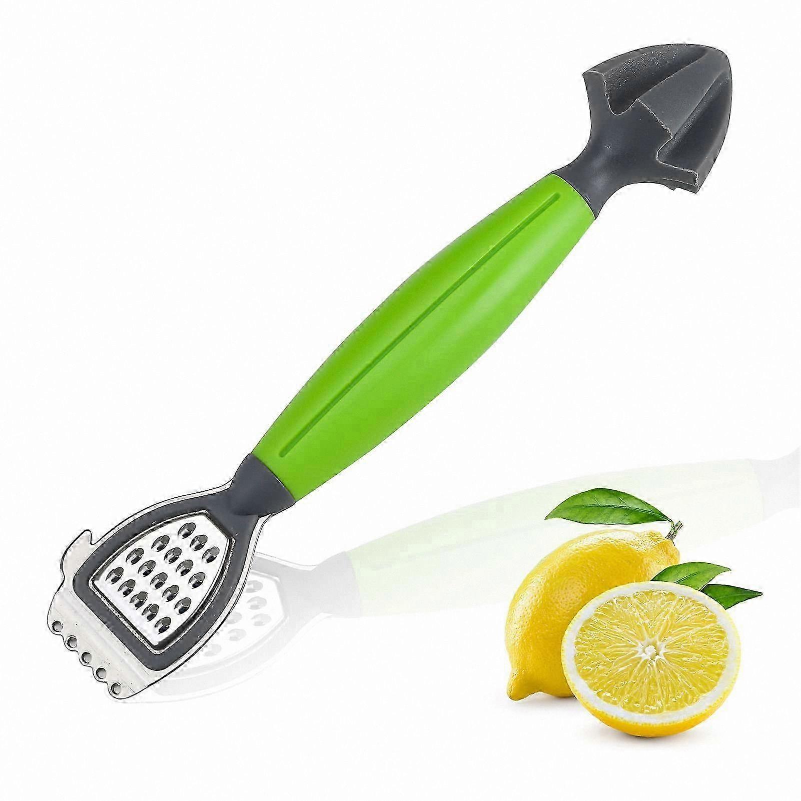 3-in-1 Citrus Tool: Lemon Zester, Reamer, and Grater with Soft Grip Handle (Green)