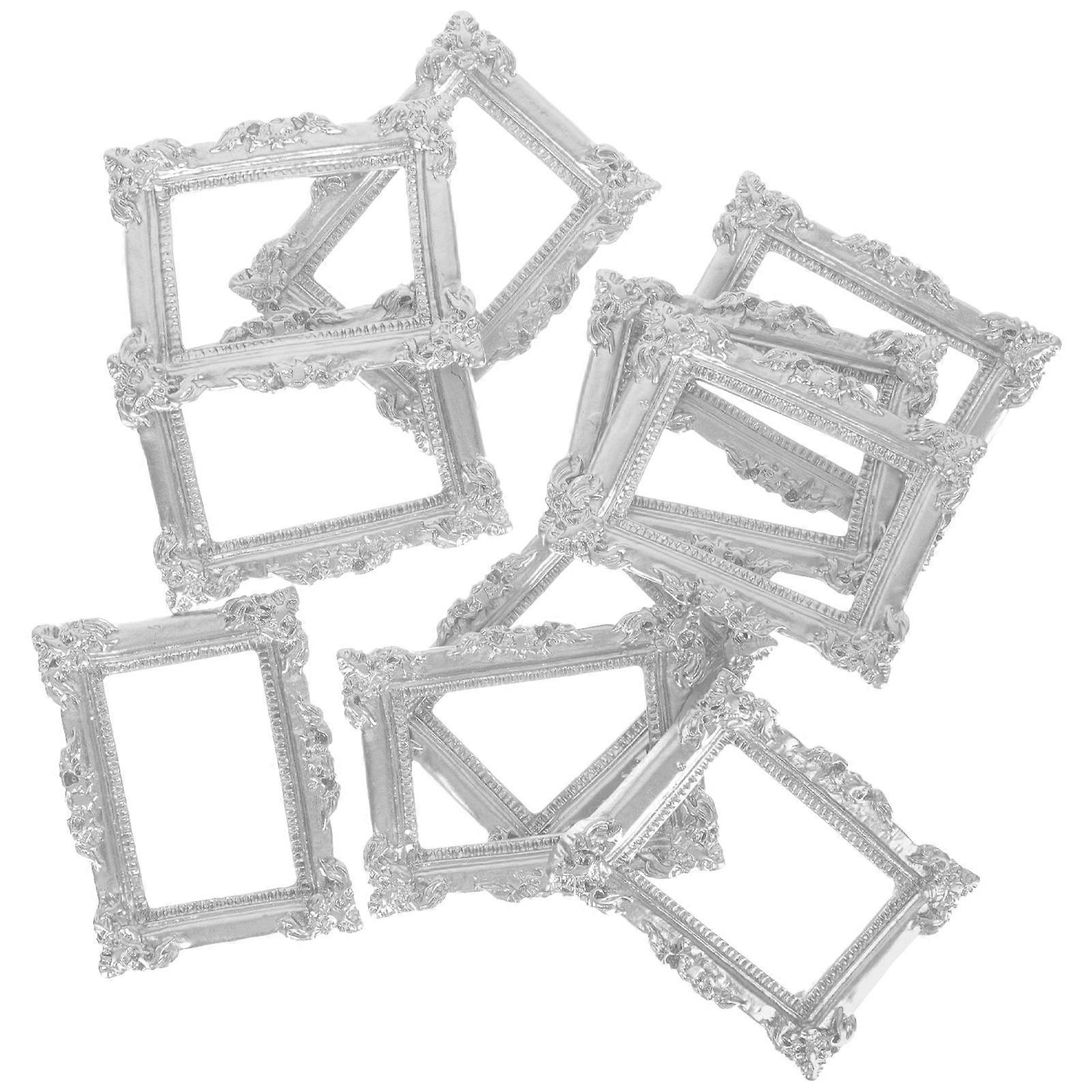 10pcs Miniature Photo Frames for DIY Crafts Decor Retro Resin Vintage Silver Small Size
