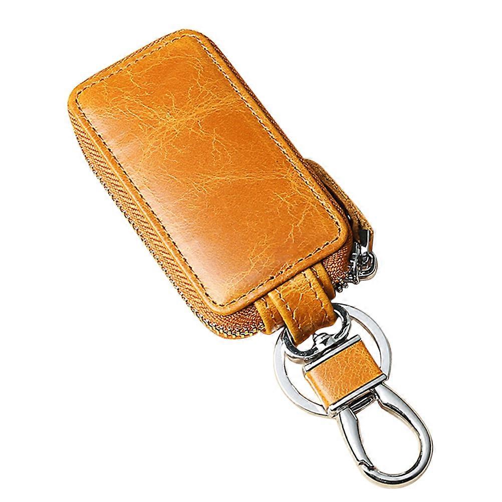 Portable Men's Car Key Case   Top Grain Cowhide Holder with Smooth Zipper and Retro Waistband Design for Easy Access and Gifting