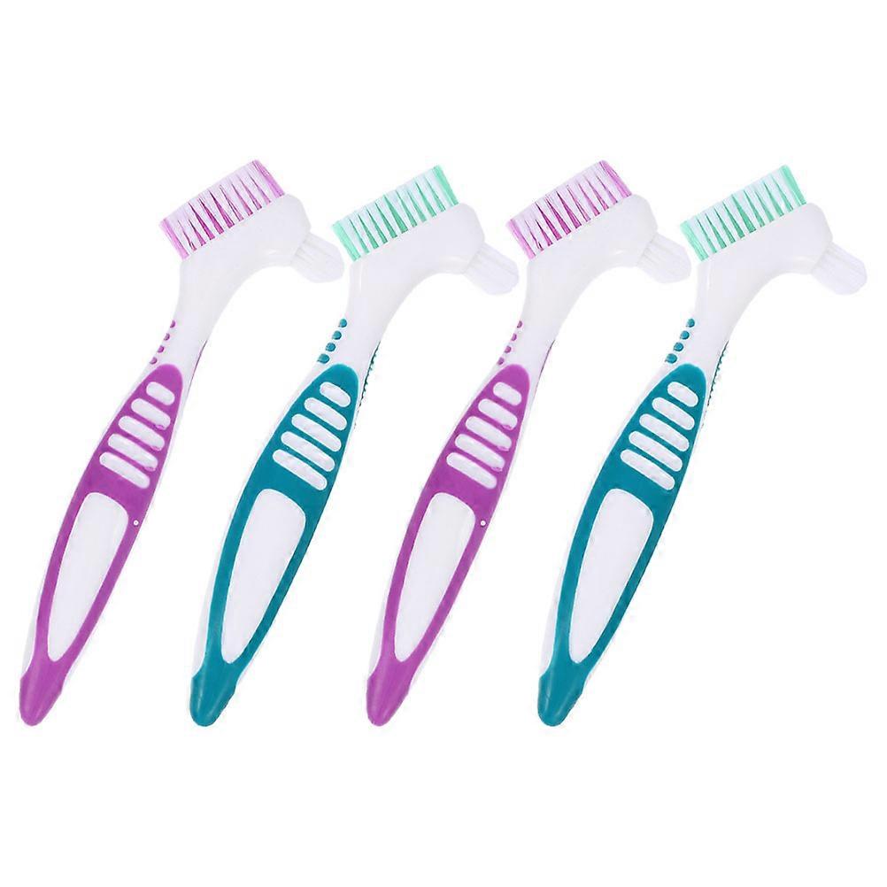 Denture Cleaning Brush Set (4pcs) with Soft Bristles for Retainer & False Teeth Care – Ergonomic Handle for Hygiene