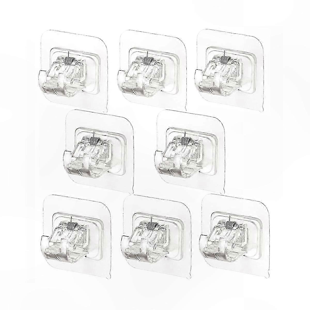 Adjustable No Drill Curtain Rods with Transparent Hooks, 26PCS Nail-Free Stick-On Brackets for Window Treatments