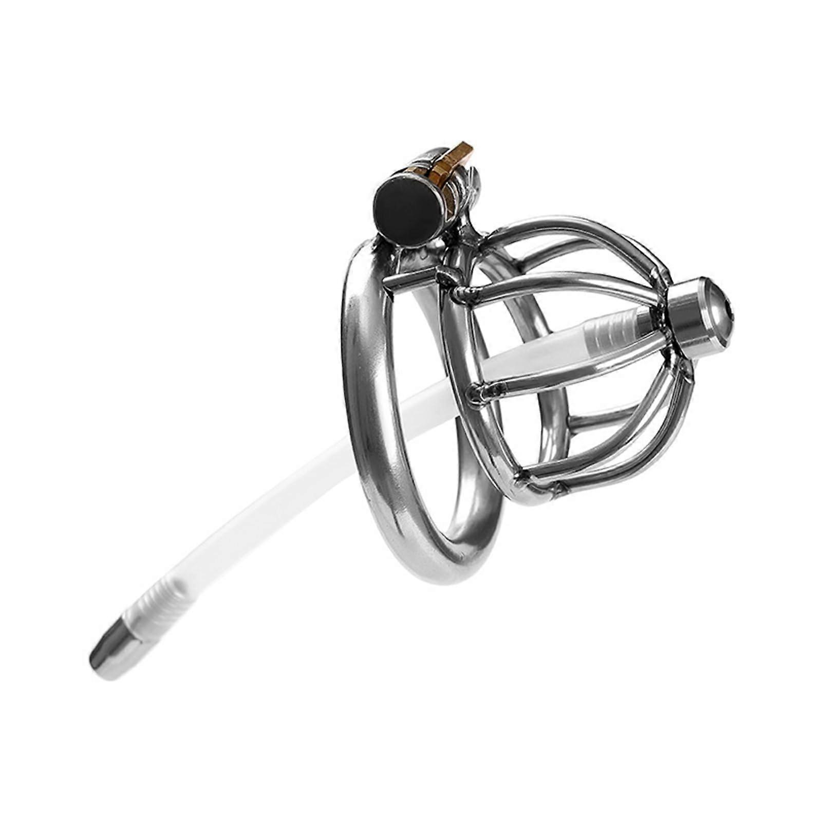 Men's Cage Beginner Rooster Cage Metal Removable Chastity Lock with Soft Urethral Catheter Cage Hollow Chastity Lock Chastity Device